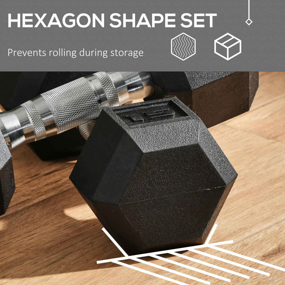 Soozier Rubber Hex Dumbbells — 15 lb Pair