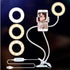 LED Selfie Ring Light with Adjustable Phone Holder in use, featuring a phone mounted on a flexible arm.