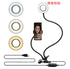 LED Selfie Ring Light with Adjustable Phone Holder in use, featuring a phone mounted on a flexible arm.