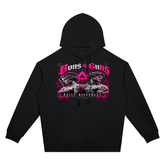 Unisex Oversized Drop-Shoulder Hoodie featuring a bold graphic design by Buns & Guns, perfect for fitness enthusiasts.