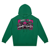 Unisex Oversized Drop-Shoulder Hoodie featuring a bold graphic design by Buns & Guns, perfect for fitness enthusiasts.