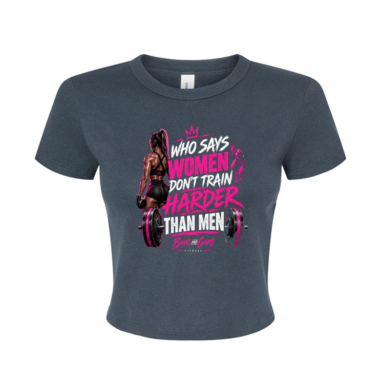 Buns and Guns Women Train Harder Ribbed Baby Tee