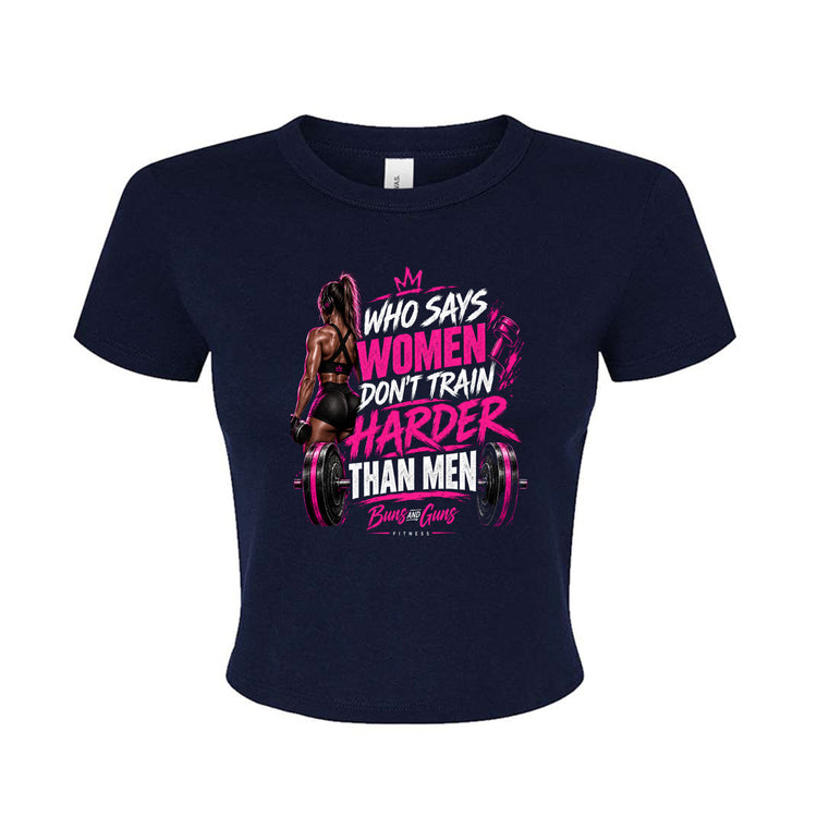 Buns and Guns Women Train Harder Ribbed Baby Tee