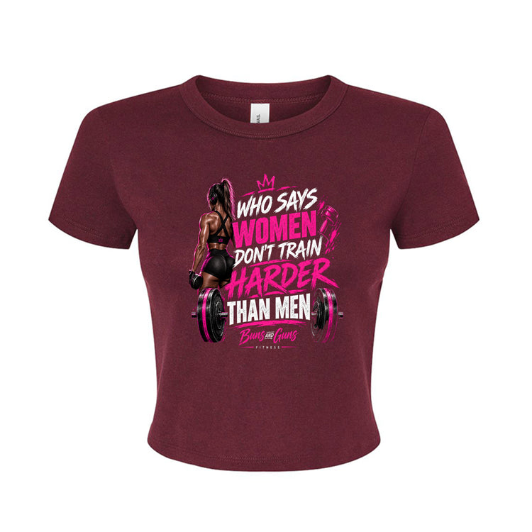 Buns and Guns Women Train Harder Ribbed Baby Tee