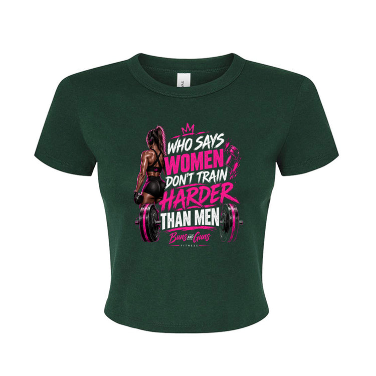 Buns and Guns Women Train Harder Ribbed Baby Tee