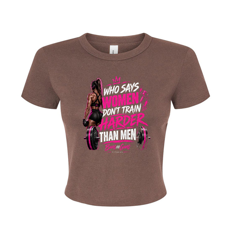 Buns and Guns Women Train Harder Ribbed Baby Tee